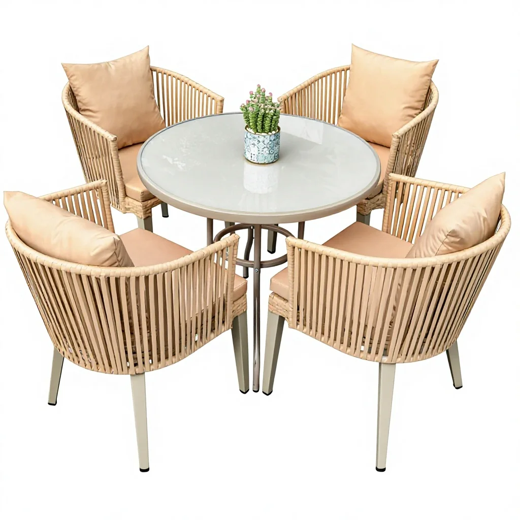 

&Durable Outdoor Nordic Style Bamboo Dining Table Chair Set for Garden Terrace Courtyard Warehouse & Hotel Use-Leisure Furniture