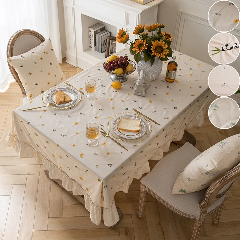 

100% Cotton Table Cloth Washable Tea Table Decoration,Rectangle Table Cover for Kitchen Wedding Dining Room Banquet Decoration