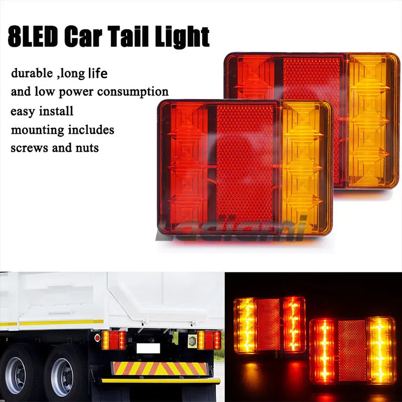 2PC Waterproof 8 LED Car Tail Light Rear Lamps Pair Boat Trailer 12V Rear Parts For Trailer Truck Car Lighting UTE Caravans Cam