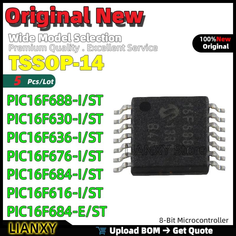 5pcs TSSOP-14 PIC16F688-I/ST PIC16F630-I/ST PIC16F636-I/ST PIC16F676-I/ST PIC16F684-I/ST PIC16F616-I/ST PIC16F684-E/ST Brand New