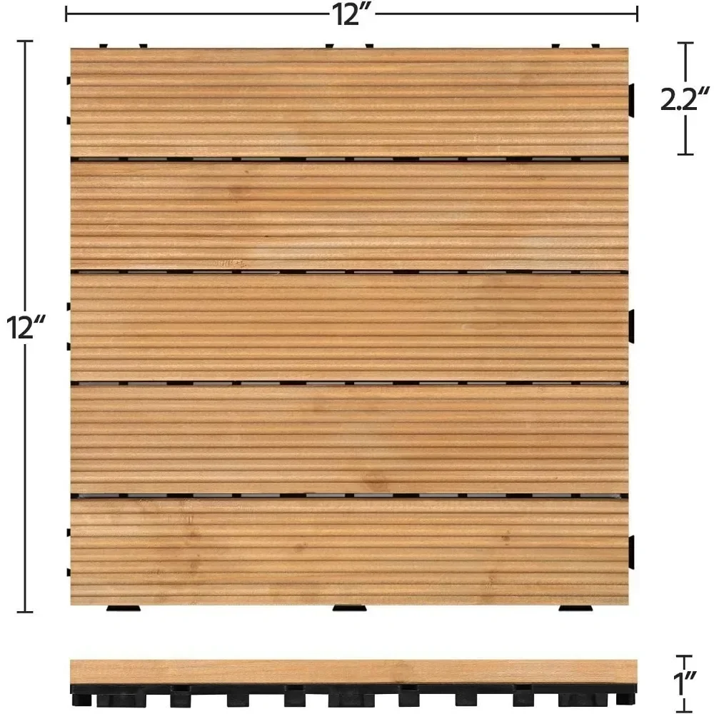 27PCS Interlocking Wood Floors Patio Decking Tiles Hardwood Deck Tiles Outdoor Flooring for Garden 12 x 12in Natural Wood