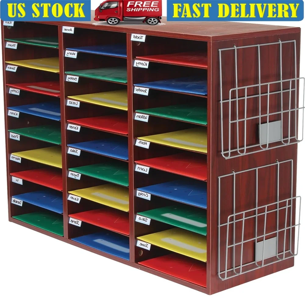 

Classroom Mail Center with Paper Holders 27 Compartments Easy Organization Teachers Office Home Space Saving Wire Rack