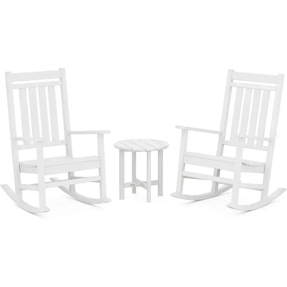Outdoor 3-Piece Rocking Chair Set with Side Table, Weather-Resistant HDPE Patio Furniture for Porch, Deck, Garden, Backyard, Whi