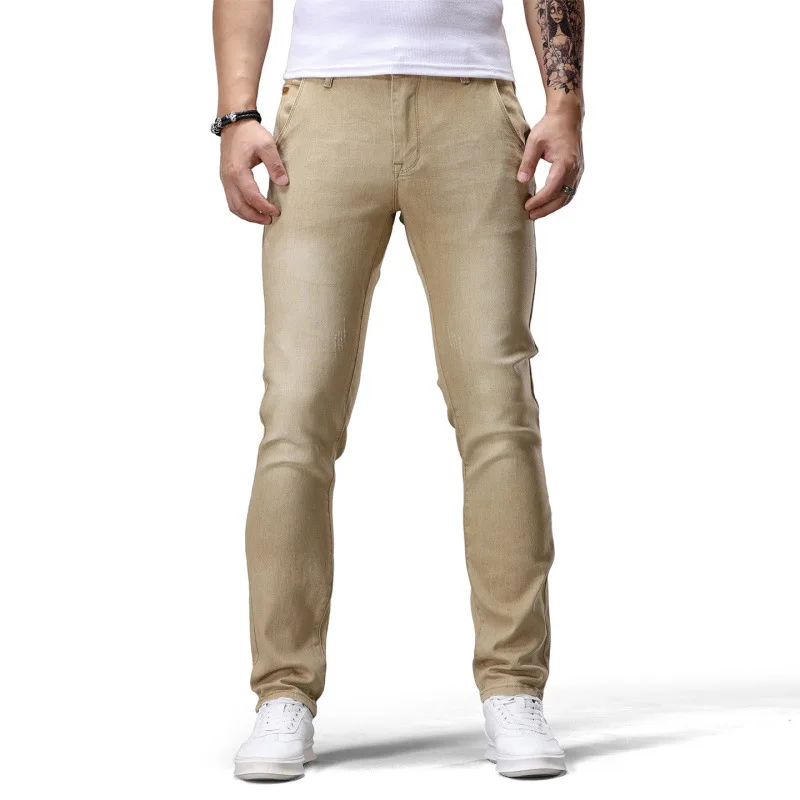 

Модные мужские джинсы с маленькими штанинами на четыре сезона, классические и простые эластичные брюки в уличном стиле с маленькими штанинами