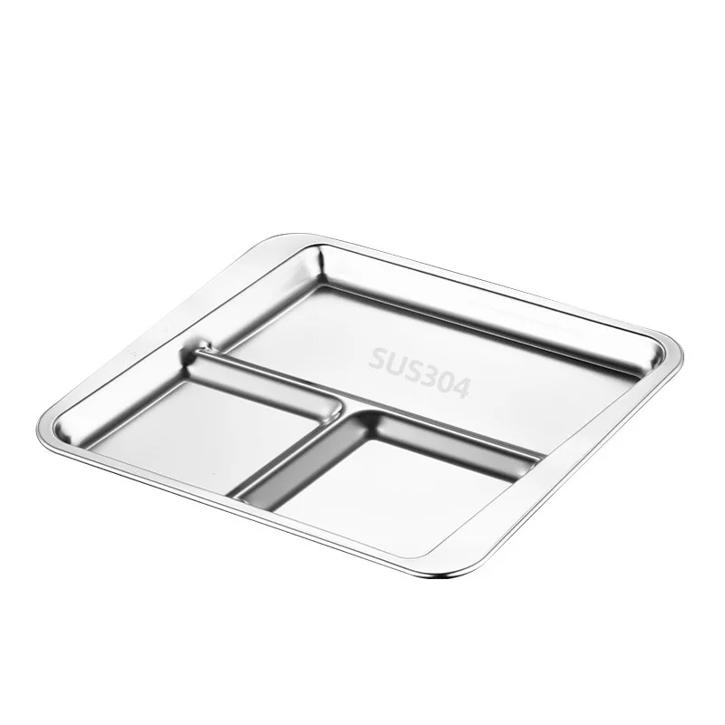 YJQ stainless steel fast food rice plate multi-functional canteen grid square plate