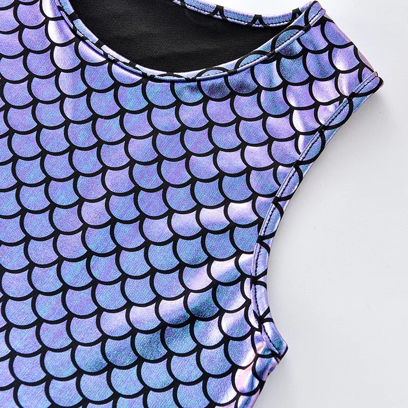 Kleinkind Mädchen Blau Lila Rosa Farbverlauf Mehrlagiges Tüllkleid Glänzende Pailletten Meerjungfrauenschuppen Ärmelloses Kleid Kinder Geburtstag Fotoshooting – Detail 5