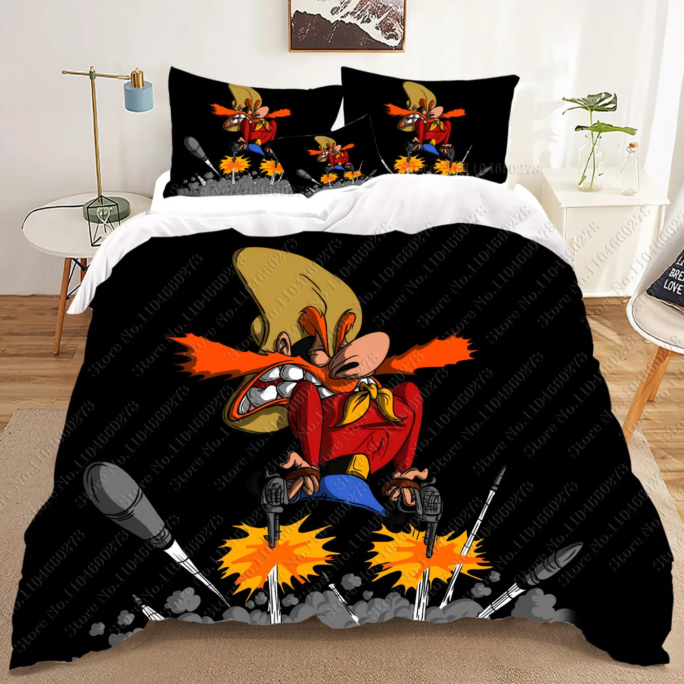 Fashion Yosemite Sam Home Anime 3-Piece Set 1 Quilt Cover 3D Children'S Bedding With Pillowcase Suitable For Children And Adults