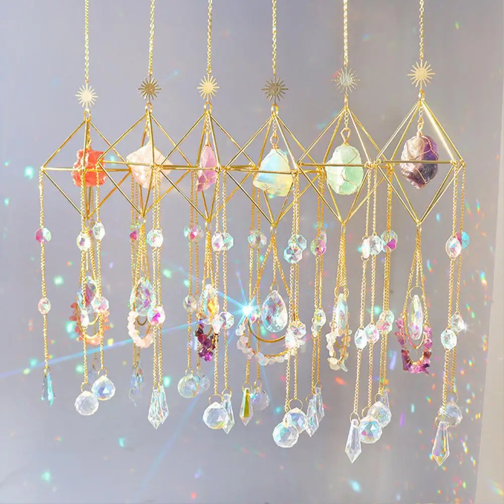 Natural Stone Rainbow Suncatcher, Crystal Prism Pendant For Car Rearview Mirror, Charming Indoor Outdoor Garden Window Decor