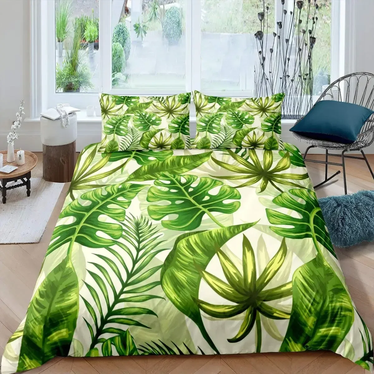 Leaf Duvet Cover Set Romantic Holiday Island Hawaiian Banana Trees Bedding Set Double Queen King Full Size Polyester Qulit Cover