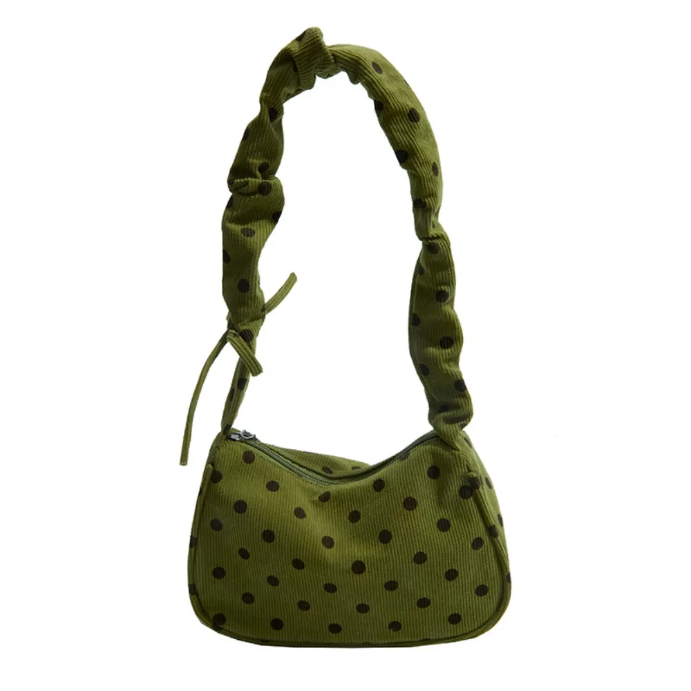 Stylish Ruched Strap Polka Dot Shoulder Bag Cloth Pleated Printed Handbag Elegant Fashion Canvas Underarm Bag Daily