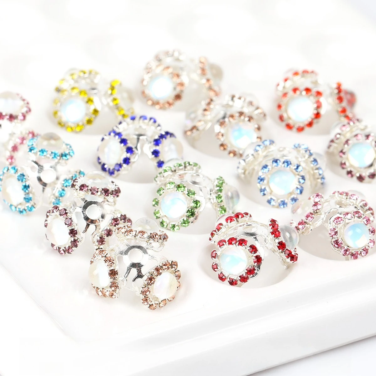 3pcs/6pcs Random Color Rhinestone Opal Effect Metal Bead End Caps Zinc Alloy Beads Loose Beads For Jewelry Making Accessories