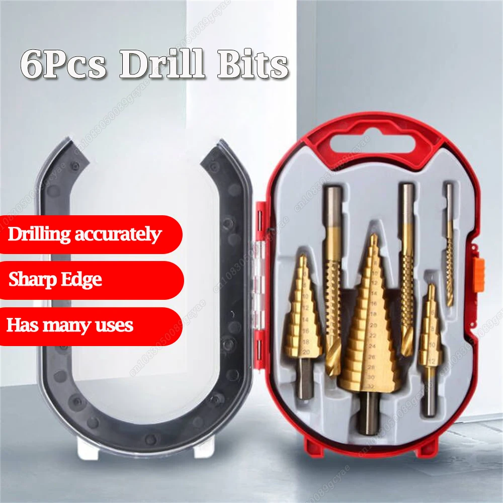 

6Pcs Step Drill Bit Saw Drill Bit Set Titanium Milling Cutter 4-12 4-20 4-32mm 3 6 8mm For Woodworking Metal Core Hole Opener