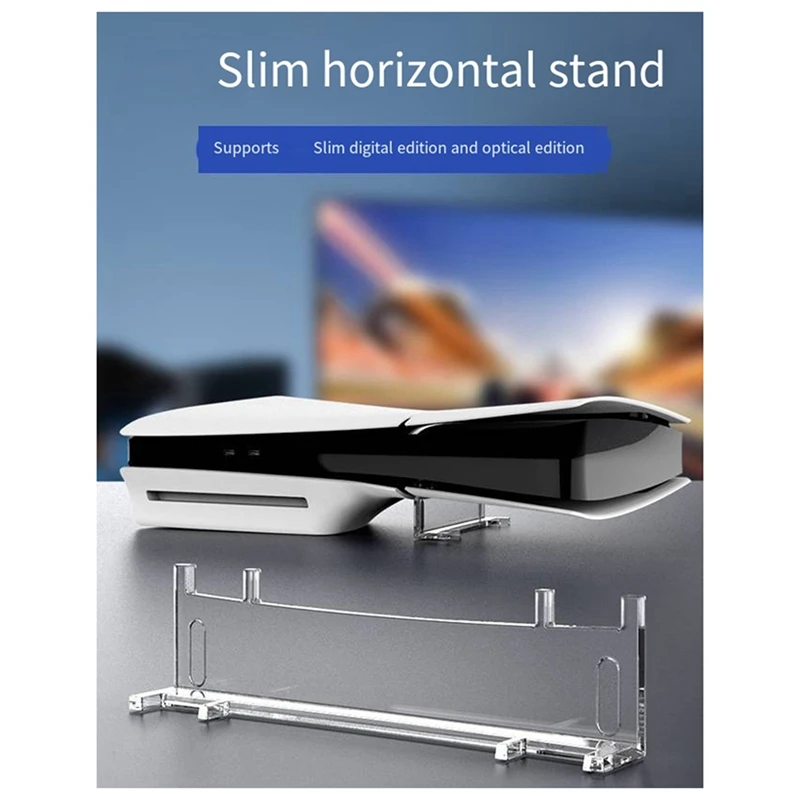 Suporte acrílico transparente para PS5, Horizontal Desktop Placement Bracket, Slim Disc Edition, Peças e Acessórios