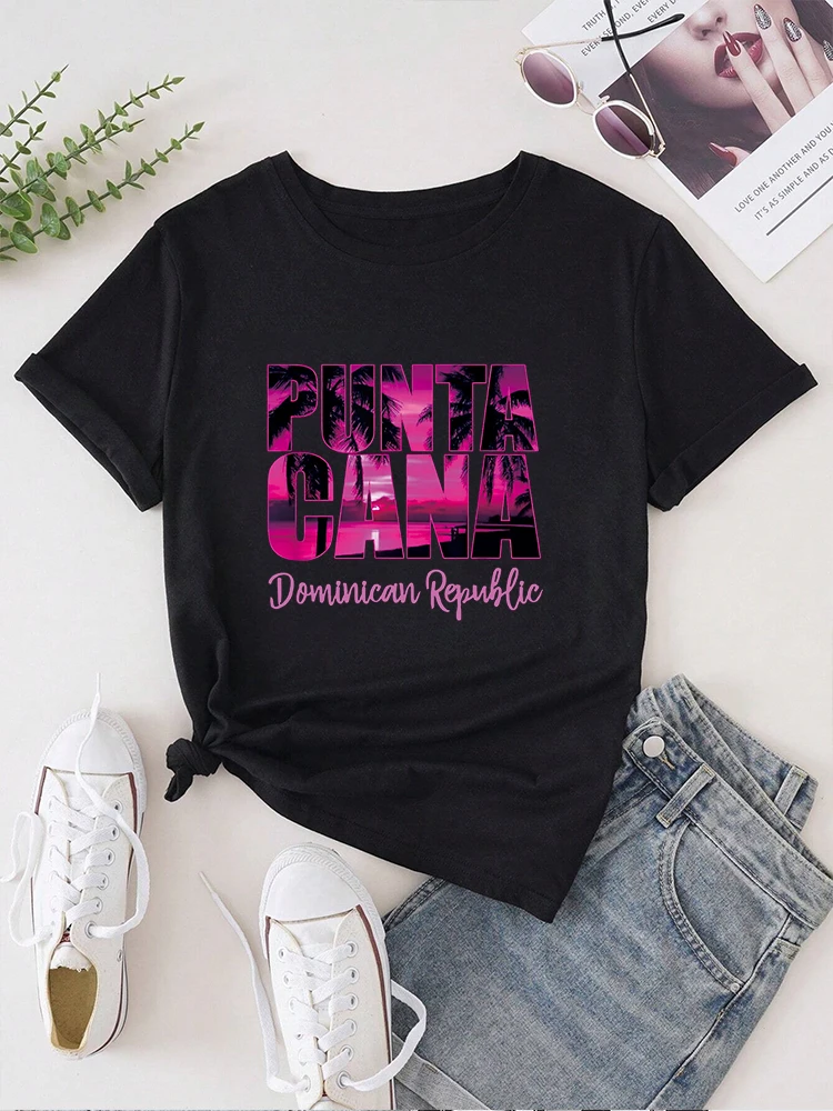 Punta Cana Women\'s Vacation Souvenir T-Shirt Casual Women T-shirt Round Neck Women Graphical Female Summer T shirt Clothing Tee