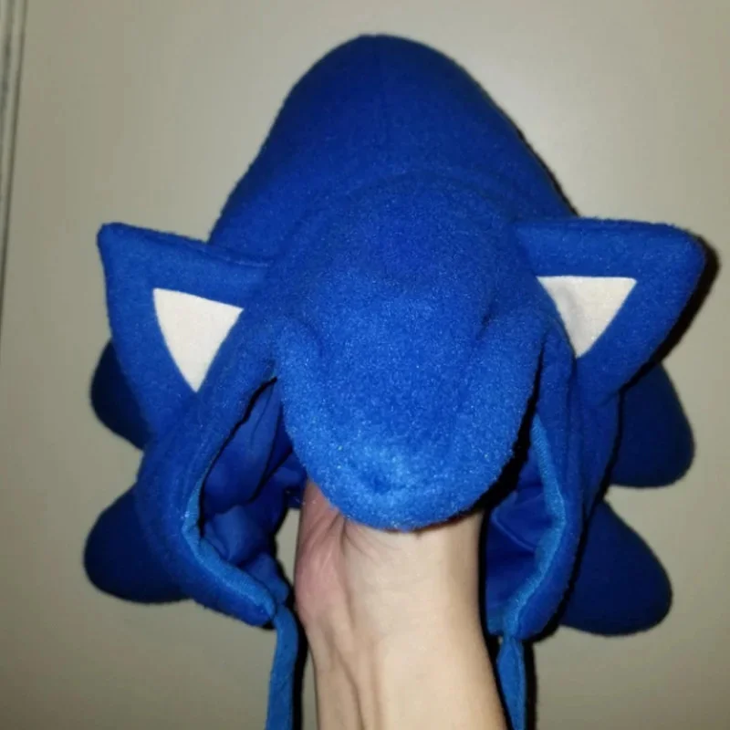 Hot Sale Anime Hedgehog Hats Plush Toys Blue Hedgehog Sound Velocity Boy Headgear Halloween Cool Cosplay Props Adult Unisex Gift