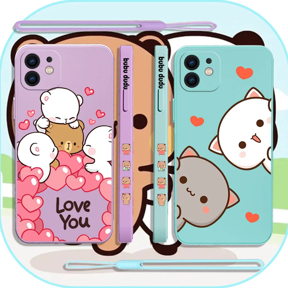 

Cartoon DUDU BUBU Panda Phone Case For iPhone 15 14 13 12 11 Pro Max Mini X XR XSMAX SE 8 7 6S Plus Soft Liquid Silicone Cover