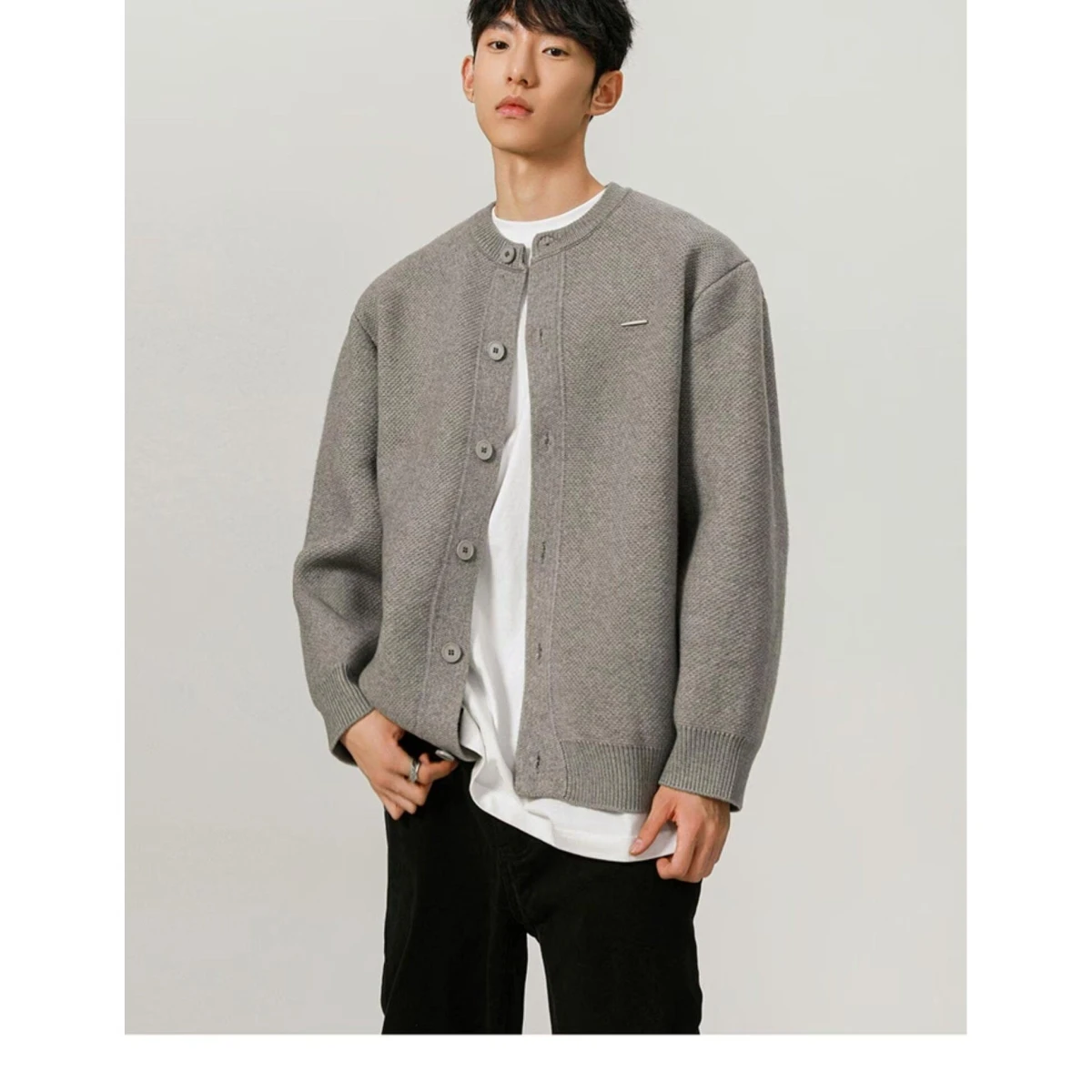 

Trendy Color Knitted Sweater Polar Fce Men's Casual Loose Versatile Couple's Open Cardigan Top for Autumn Winter
