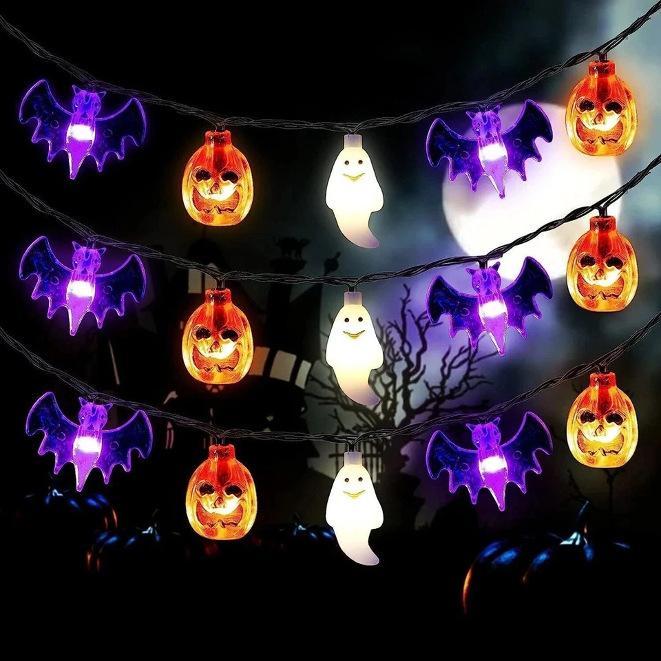 20ft Halloween string lights pumpkin bat ghost Halloween 30 LED string lights indoor home courtyard Halloween decorative lights 3