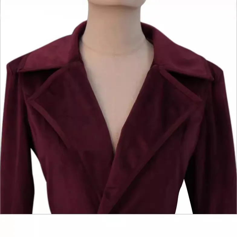 المرأة القرن التاسع عشر أنيقة محززة التلبيب خندق معطف المخملية ماكسي طول القوطية الفيكتورية سليم صالح سترة طويلة #4