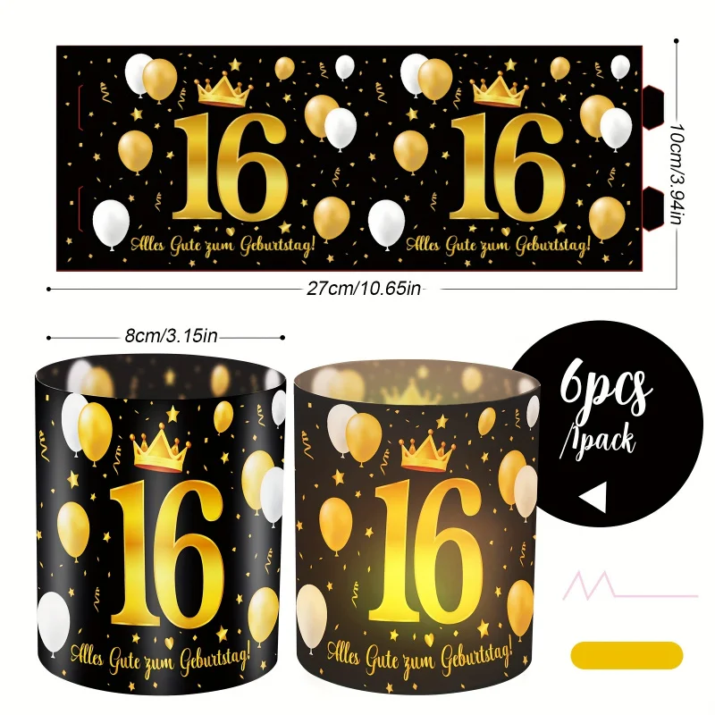 مجموعة من 6 أباجورة ديكو للطاولة على شكل تاج ذهبي أسود 16.18.20.30.40.50.60.70.80.90 لحفلات أعياد الميلاد