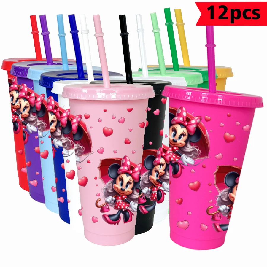 

12 шт./упак., красочный пластиковый стакан Disney, Минни, Love, 26 унций, посуда для питья на день рождения, чашка для сока, кофе
