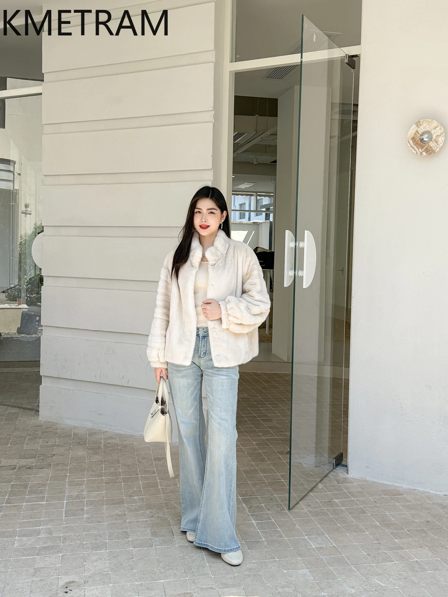 سترة KMETRAM 100% من فرو المنك المخملي للسيدات بياقة واقفة معطف قصير من الفرو الحقيقي عالي الجودة ملابس نسائية شتوية 2025 schuba femenska