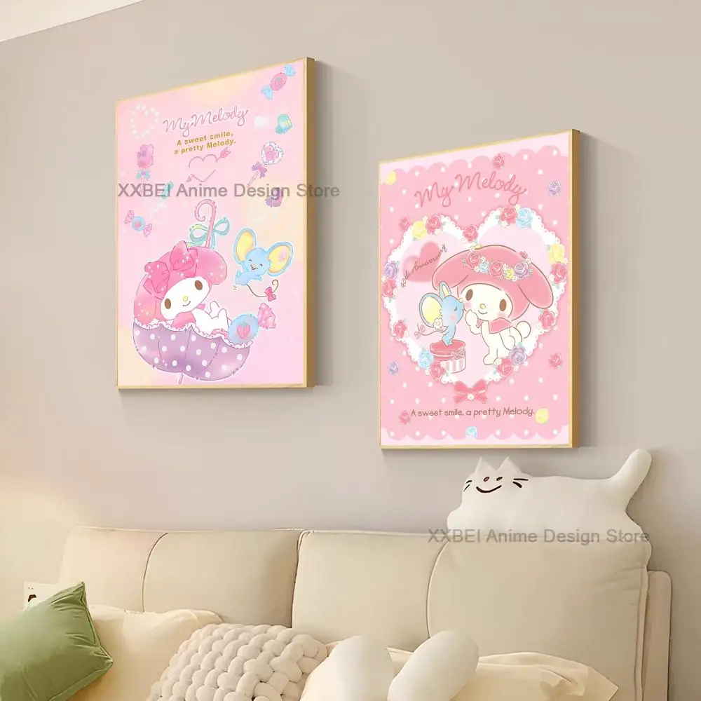 1pc Kawaii My Melody Cartoon Cute Poster Bedroom Bedside Living Room Cafe Wall Sticker Home Decor High Quality Printed Matter