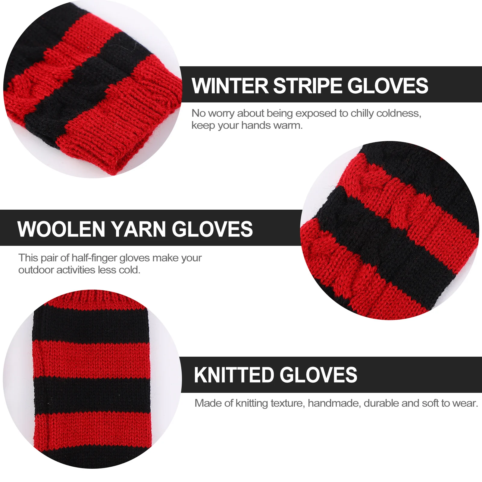 

1Pair Insulated Stripe Knitted Half Finger Winter Gloves Keep Hands Warm for Cold Weather Sports Cycling Hiking Driving Running