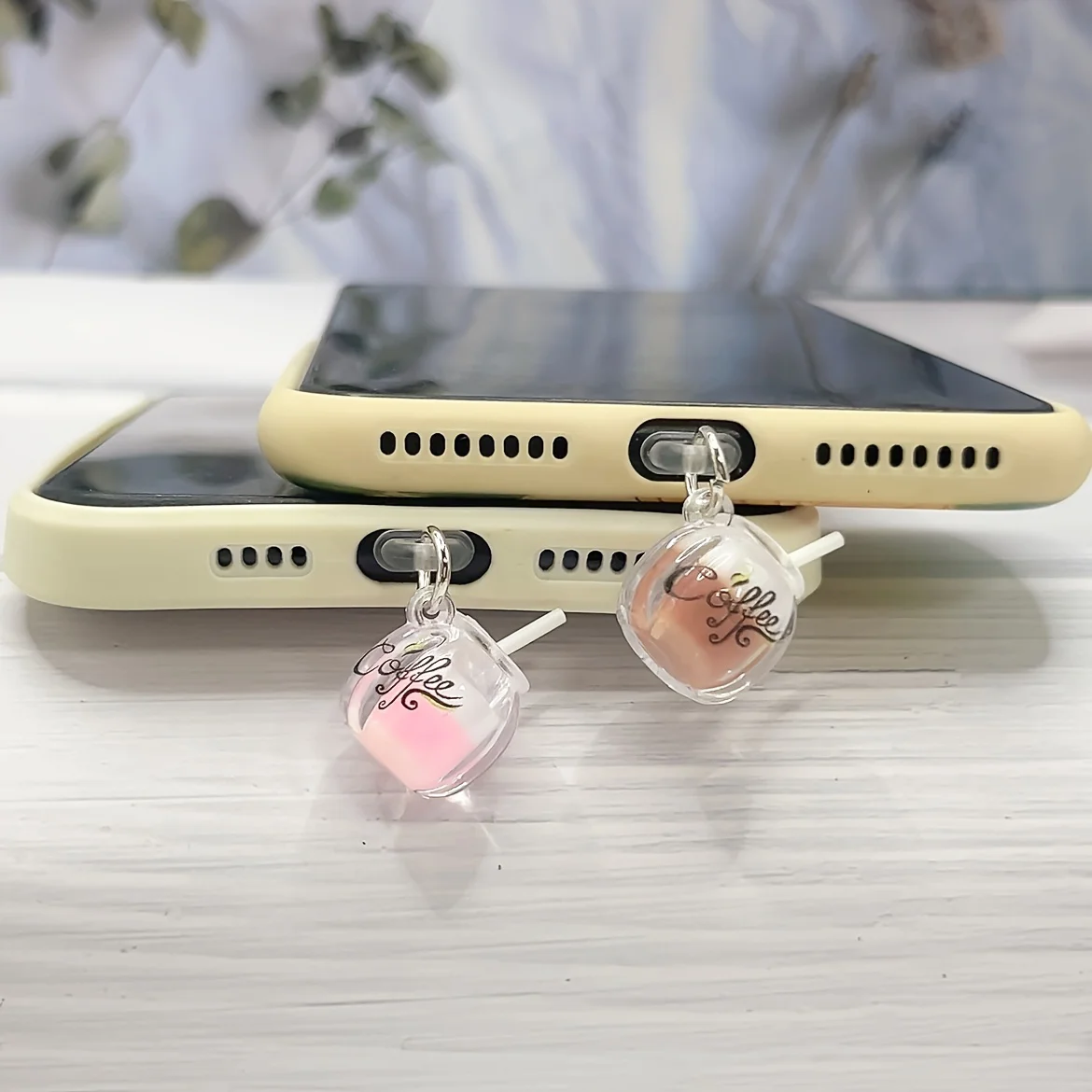 

DIY resin straw milk coffee cup small hanging phone dust plug accessories decoration for iPhone type-c pendant gift Lanyard