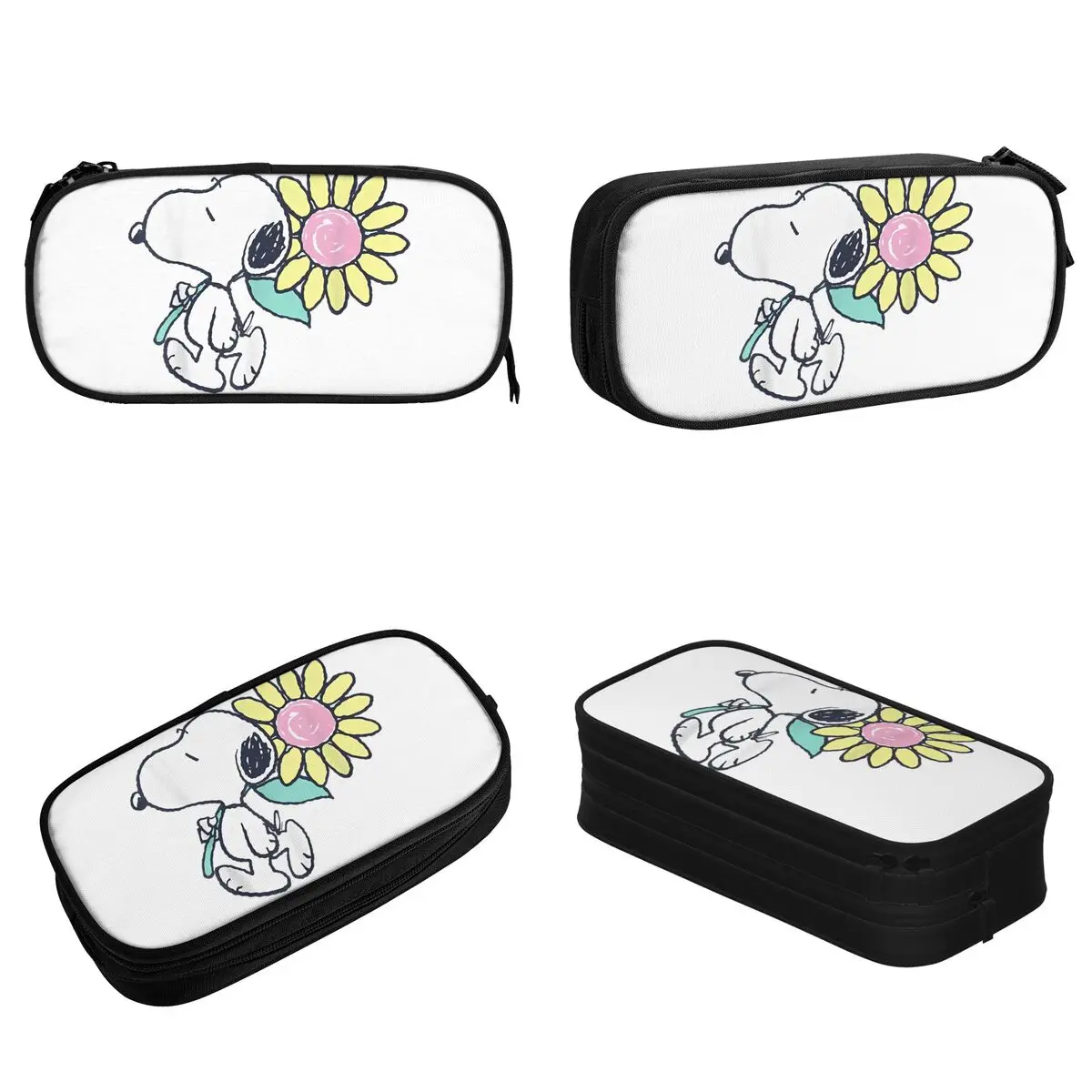 New Peanuts Snoopy Pink Daisy Flower Pencil Case Pencilcases Pen Holder for Student Large Storage Bag Students School Stationery