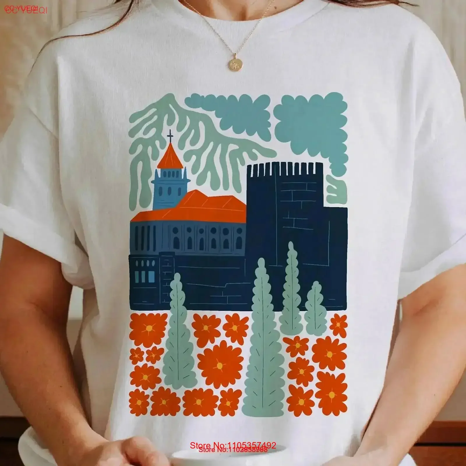 Camiseta Granada Espanha Alhambra Vintage Espanhola Lavada Ligeiramente Macia Estilosa Gráfica Unissex Moda Casual Elástica
