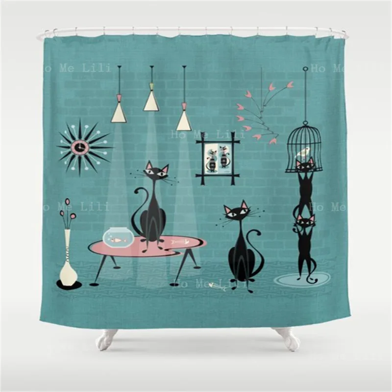 Funny Animals Series Shower Curtain Bubble Gum Gang In Green Mid Century Kitty Mischief Peacock Jewels Rabbit Bathroom Decor