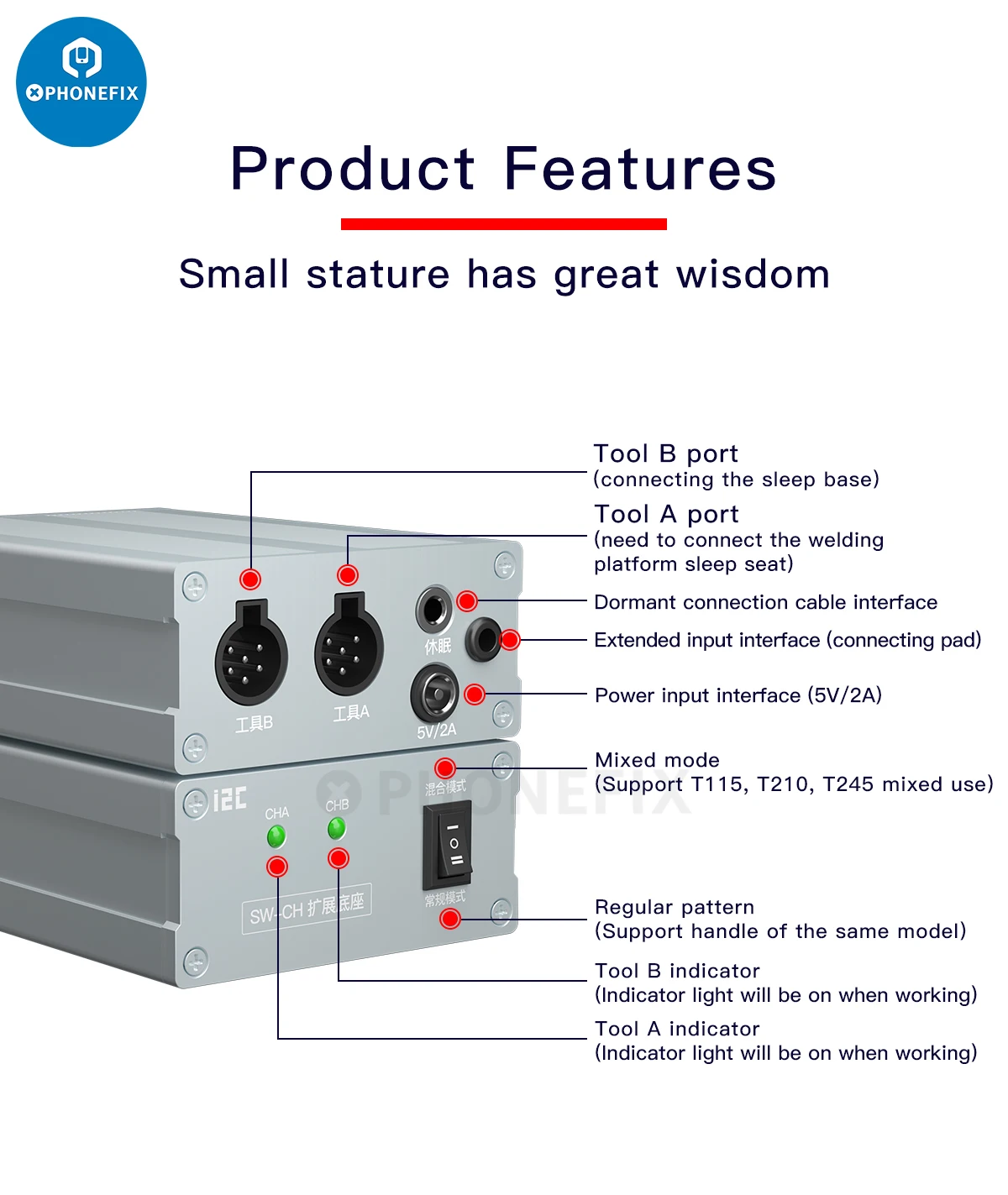 I2C SW-CH Intelligent Soldering Table Expansion Base Module For JBC I2C Soldering Station T115 T210 T245 handle With Sleep Base