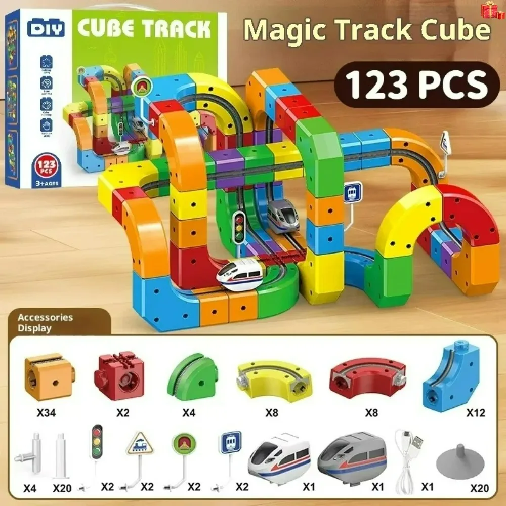 Electric Magnetic Track Set with Anti-Gravity Vehicles 100+ Piece STEM Building Toy Creative DIY Railway Model Gift For Kids