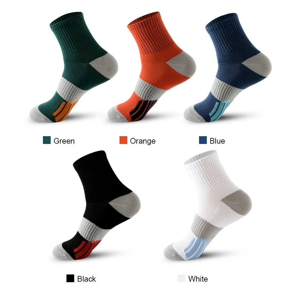 Chaussettes de rinçage athlétiques pour hommes avec coussin, chaussettes de course respirantes, chaussettes de sport confortables, lot de 5 paires