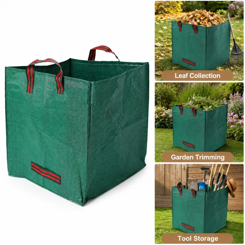 Heavy Duty Garden Waste Collection Bag Large Reusable Lawn Leaf Storage Bag Yard Cleanup Sack with Handles Outdoor Garden Waste