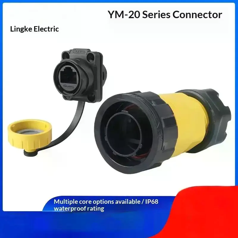 YM20 Waterproof RJ45 Connector: Plastic CAT6 Ethernet Signal Plug Socket LED Display Router