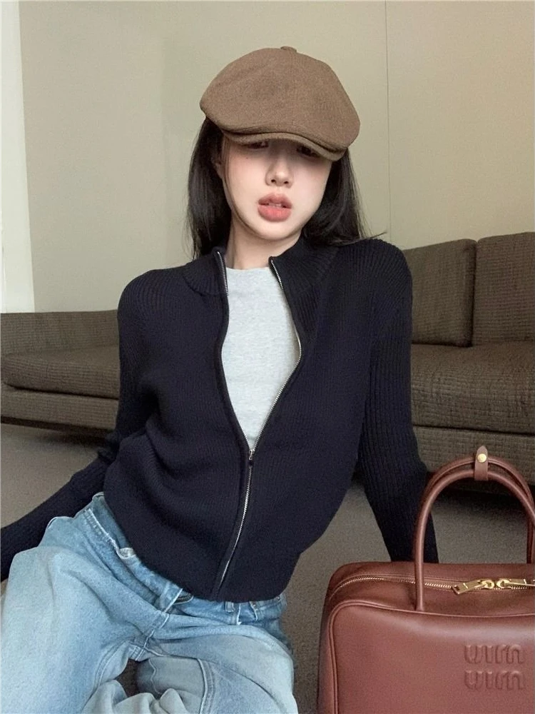 

Cardigans Women Knitting Hotsweet New Winter Loose Crop Ulzzang Vintage Zip-up Cozy Boyfriend Solid All-match Sweater De Mujer