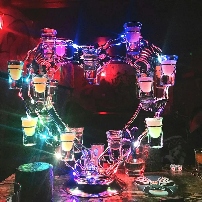 Cocktail Bullet Mug Bar KTV Party Bartender Heart Wrought Iron LED Rechargeable Luminous Cup Holder