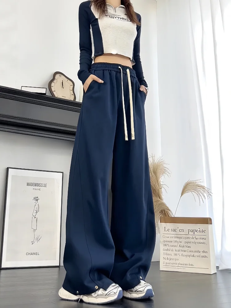 

Брюки с высокой талией и широкими штанинами в американском стиле, повседневные спортивные брюки для мужчин и женщин, свободный крой, прямой крой