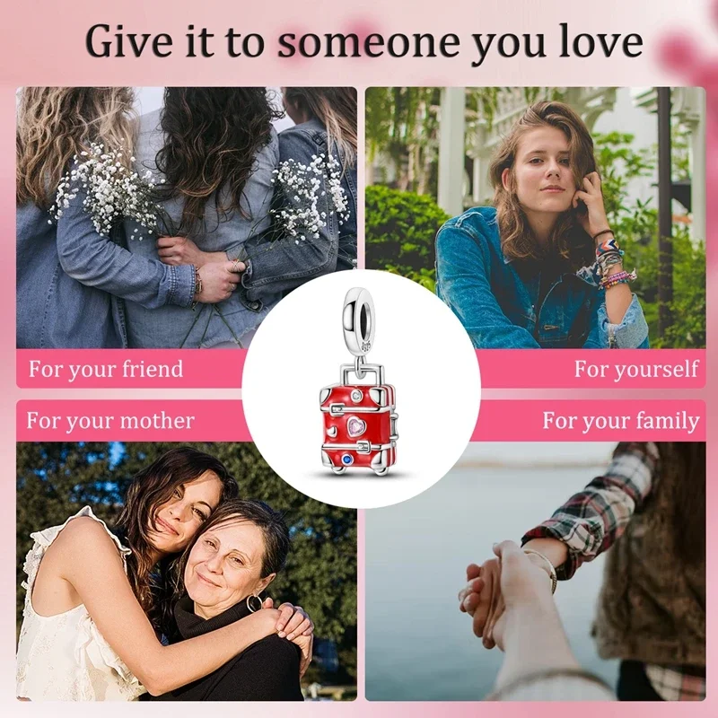 Red Love Trunk Charm 925 Sterling Silver Charm Beads Fit Original S925 Bracelet Pendant Necklace DIY Jewelry Birthday Gifts