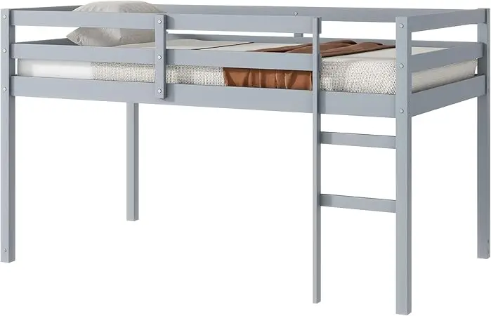 

Низкая кровать-чердак, двойной размер, детский современный каркас кровати-чердак из массива дерева с лестницей и защитным перилами для девочек и мальчиков