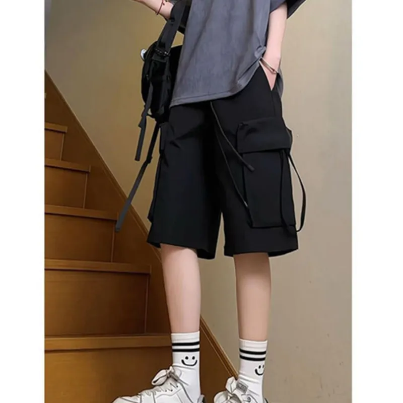 

Летние мужские повседневные рабочие брюки: модные, свободные, прямые, с завышенной талией, из плотной ткани, длина до колена