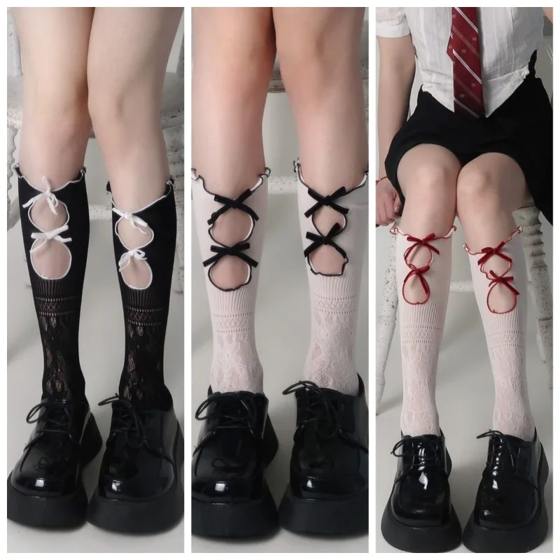 1/3 Paar süße, hohle Spitzensocken mit Schmetterlingsbändern, atmungsaktive, schweißabsorbierende, geruchsneutrale Socken