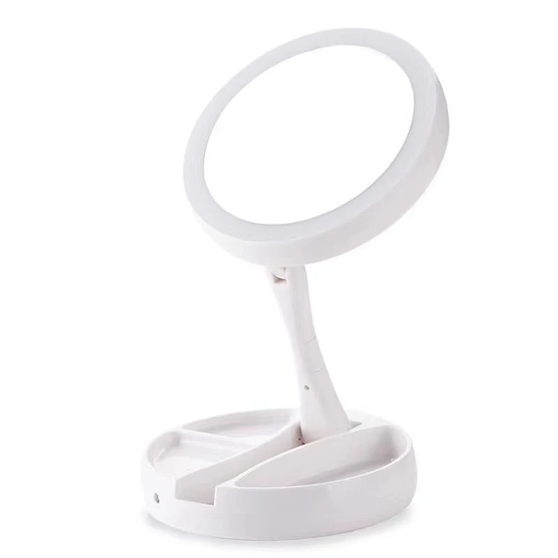 Portable LED Makeup Mirror with 1X/10X Magnification, Adjustable Brightness, Touch Control, Foldable Design for Travel, Home, Va