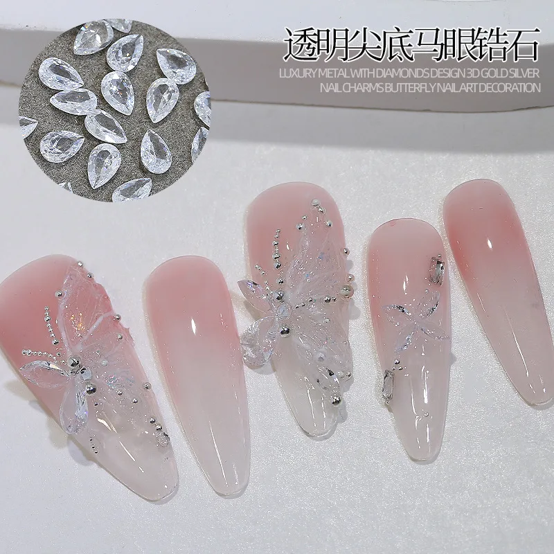 50PCS Mini Glitter Clear Transparent Sharp Zirconia Diamond Crystal Nail Art Rhinestones Decoration Manicure Parts Supply