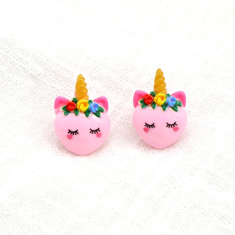 1 Pair Resin Unicorn Pendant Stud Earrings For Women Kids Gift Cute Kwaii Romantic Animal Earring Party Wedding Jewelry AE105