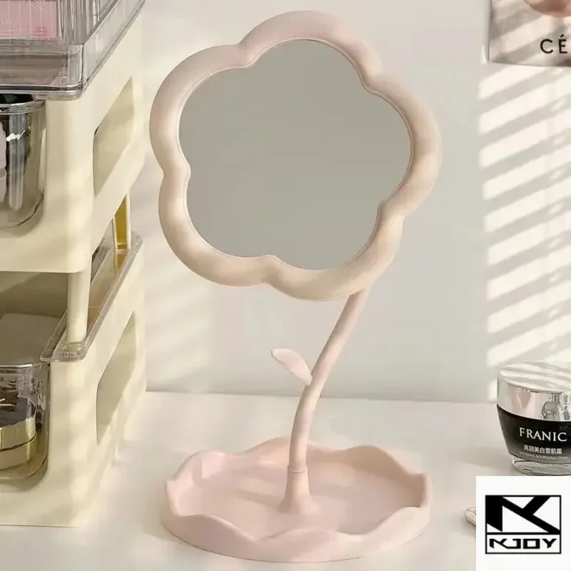 KKJOY Flower Design Makeup Mirror Elegant Desktop Cosmetic Mirror Stylish Dorm Room Ornament