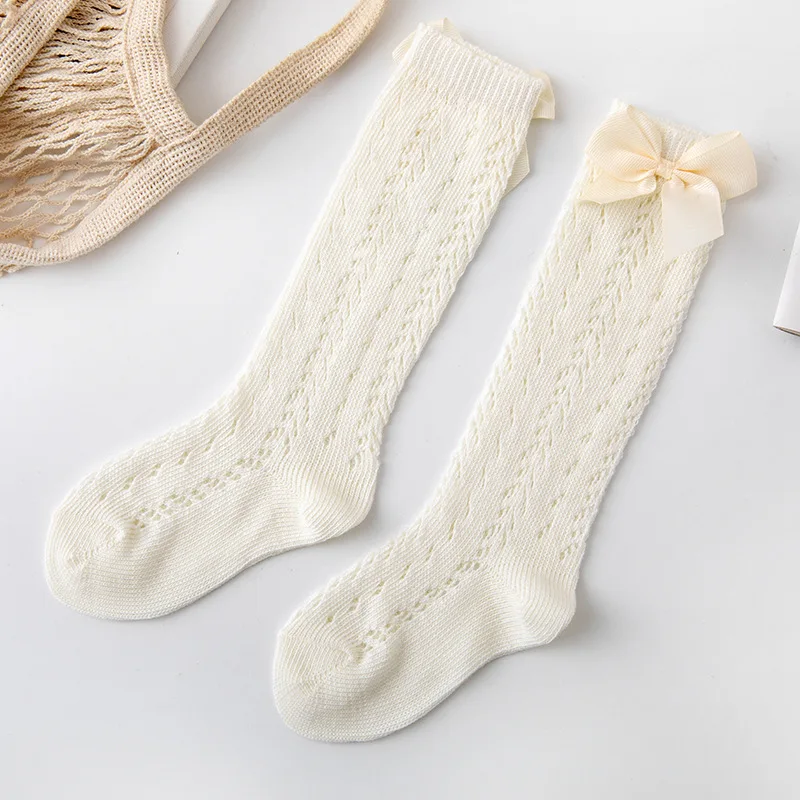 New Summer Girls Socks Kids Bow Long Sock Children Knee High Soft Cotton Mesh Spanish Style Children 1-9 Years Breathable Socks