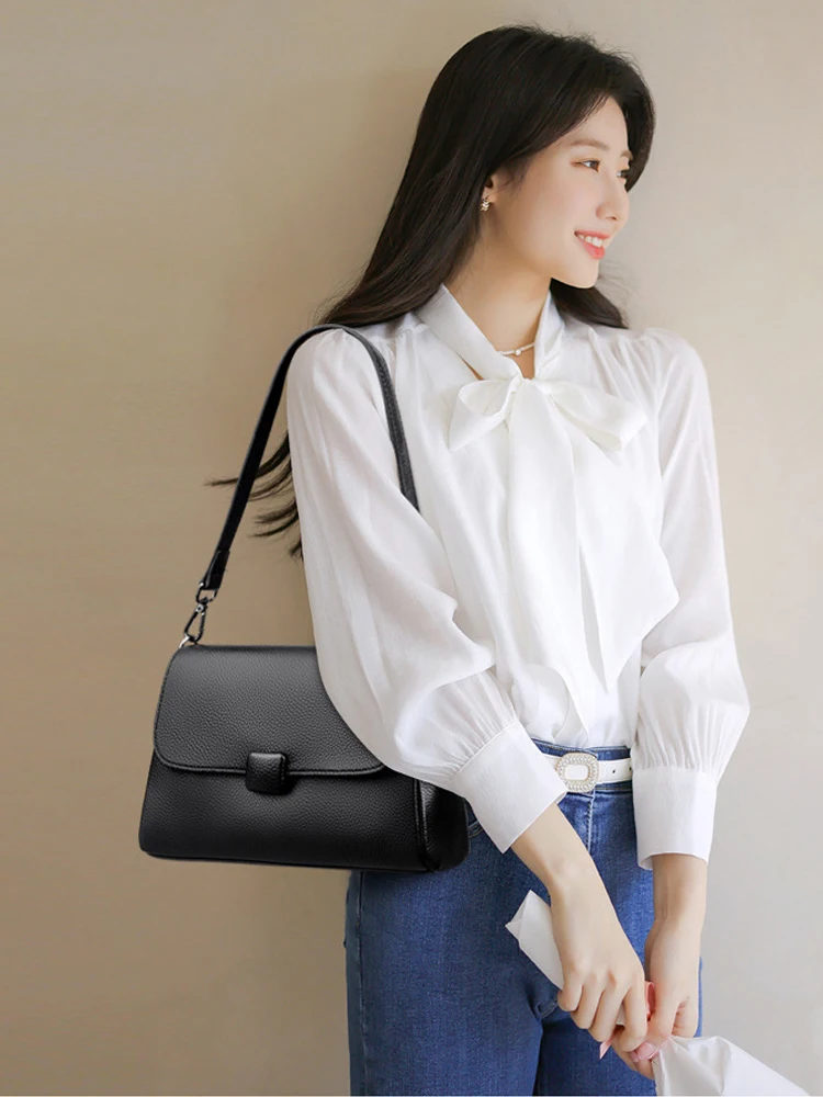 

Women's Natural Cow Leather Shoulder Bags Female Fashion Luxury Commute Soft Handbags Ladies Travel Retro Cowhide Crossbody Bag